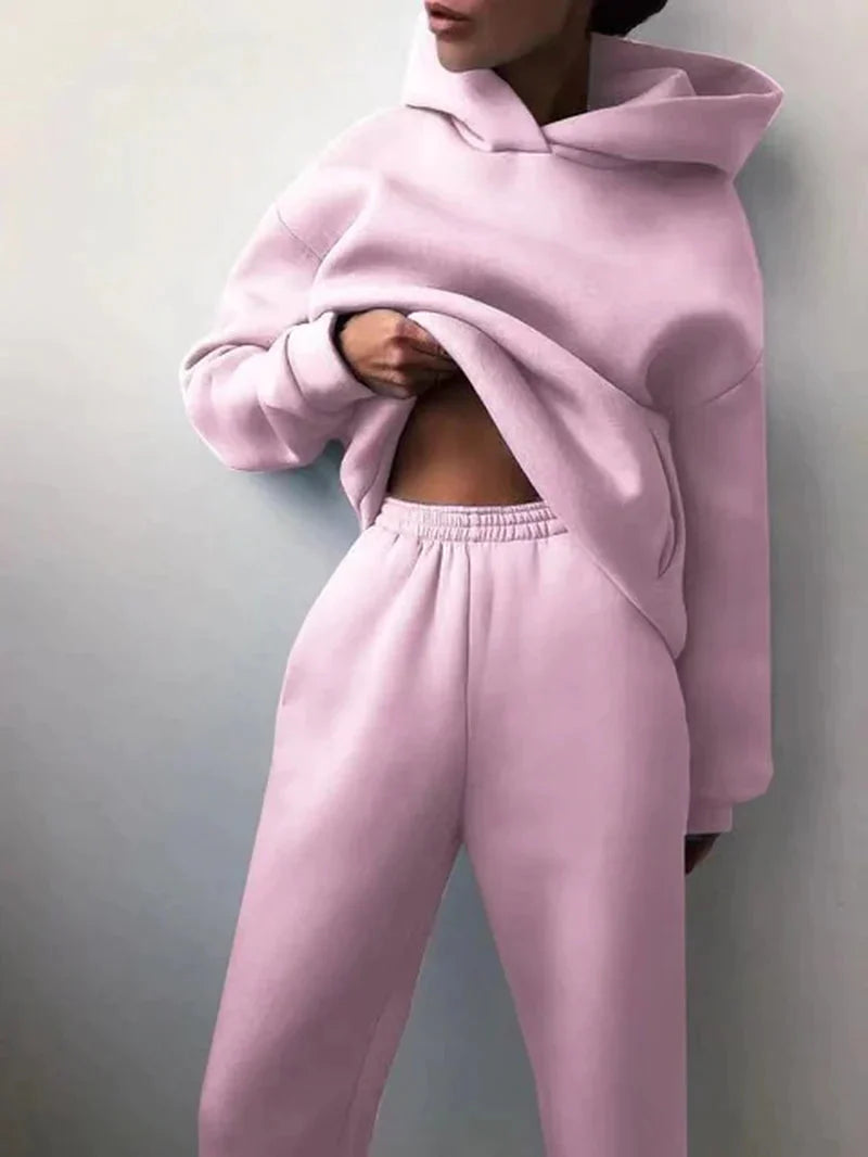 Elevate Your Comfort with Our Cozy Two-Piece Fleece Tracksuit Set for Women