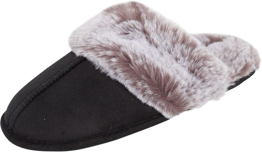 Jessica Simpson Women's Plush Faux Fur Memory Foam Slippers - Slip-On Comfort with Anti-Skid Sole